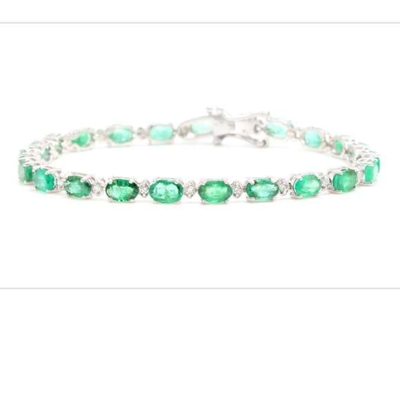 82744a.jpg 12.60 Ct Emerald & Diamond 14KW Gold Bracelet